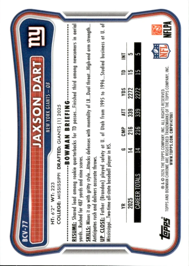 Jaxson Dart card back