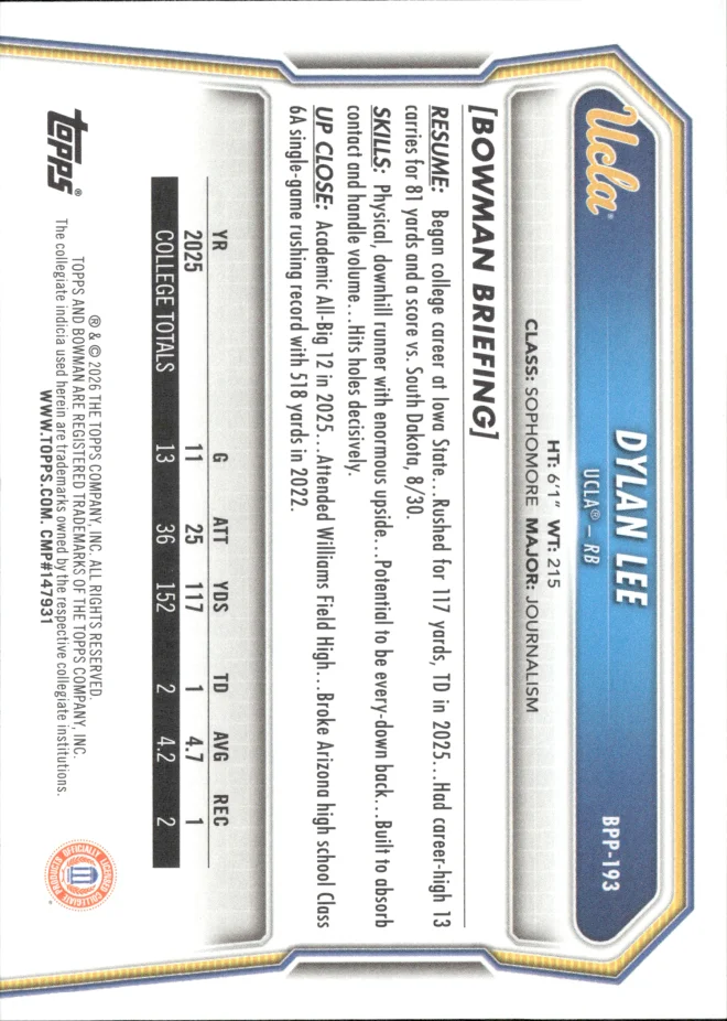 Dylan Lee card back