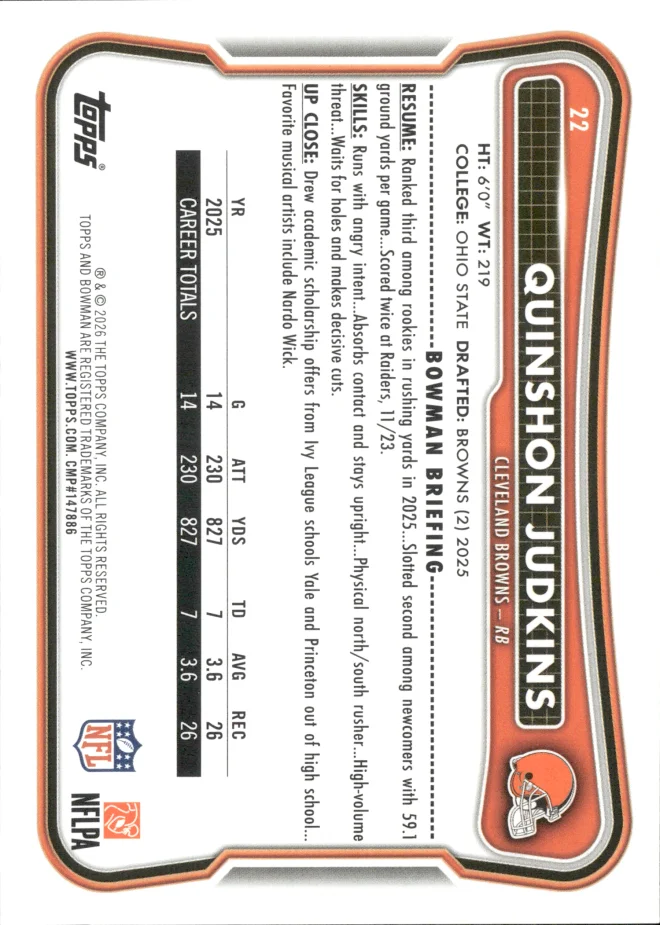 Quinshon Judkins card back