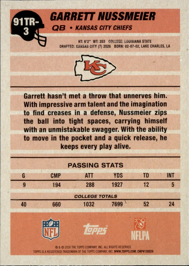 Garrett Nussmeier card back