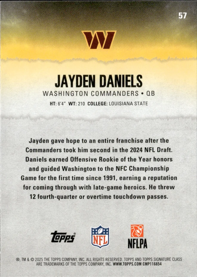 Jayden Daniels card back