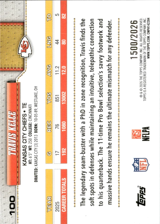 Travis Kelce card back