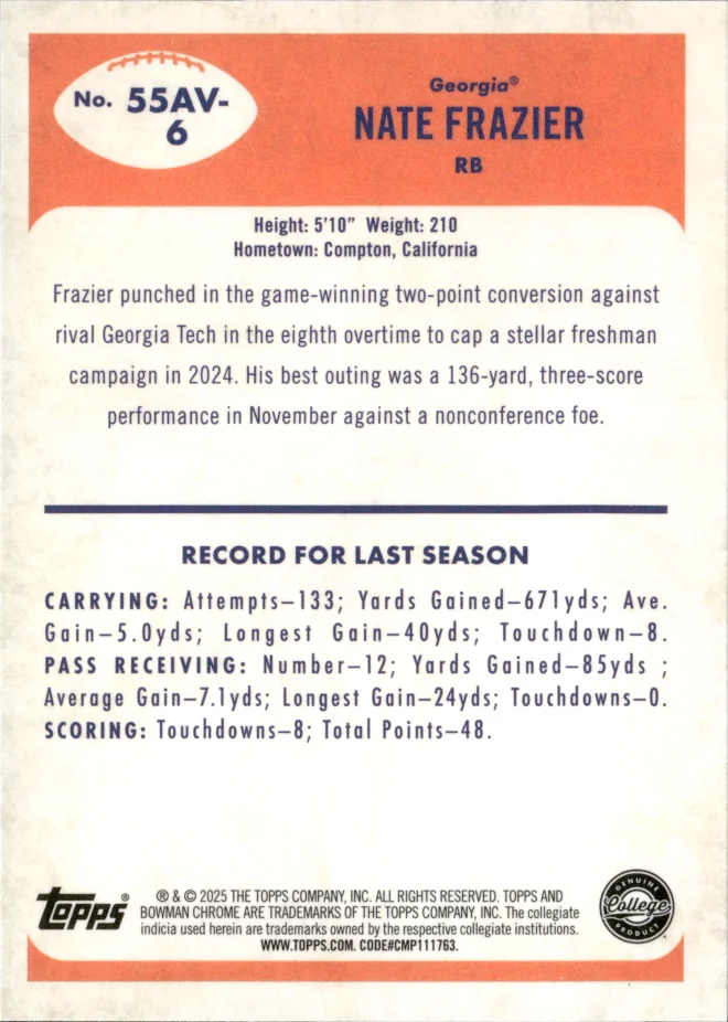 Nate Frazier card back