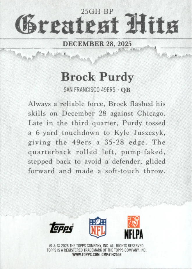 Brock Purdy card back