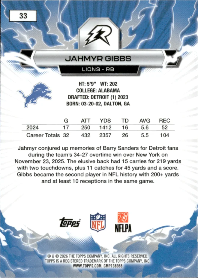 Jahmyr Gibbs card back