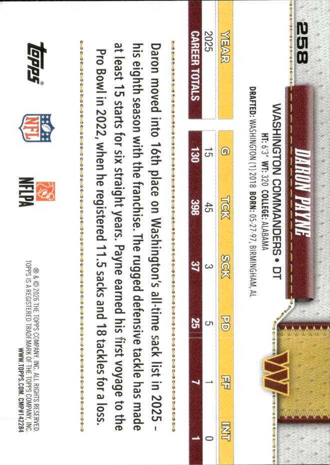 Daron Payne card back