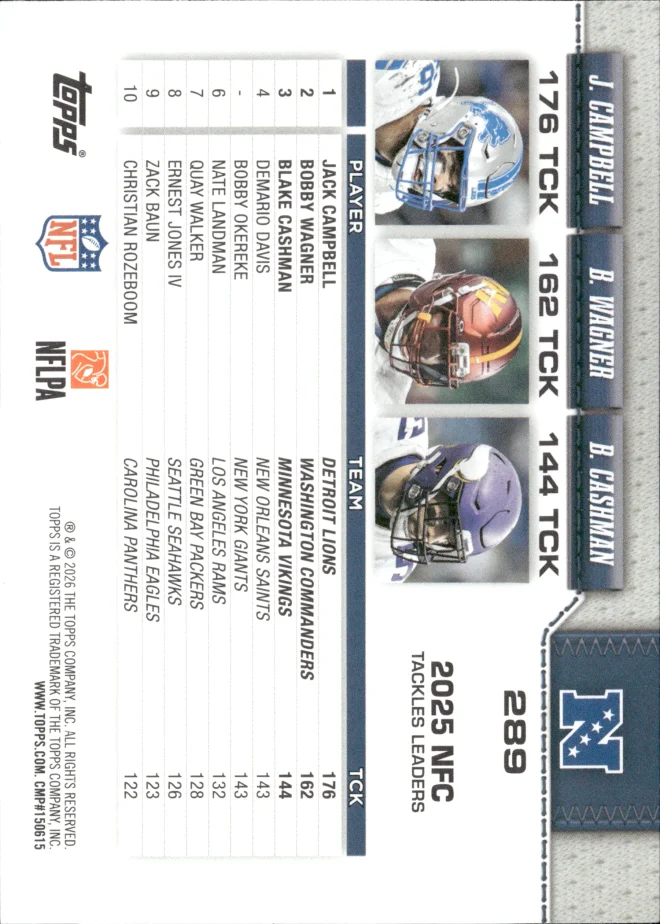Jack Campbell / Bobby Wagner / Blake Cashman card back