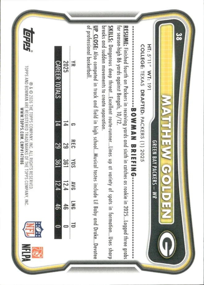 Matthew Golden card back