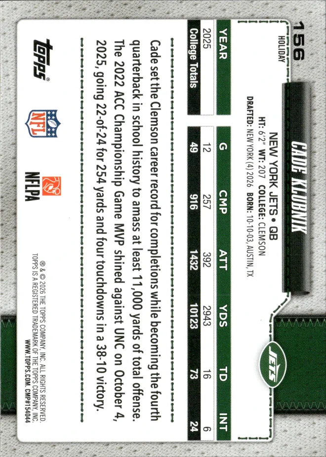 Cade Klubnik card back
