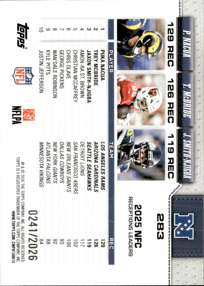 Puka Nacua / Trey McBride / Jaxon Smith-Njigba card back
