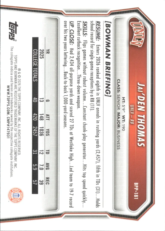 Jai'Den Thomas card back