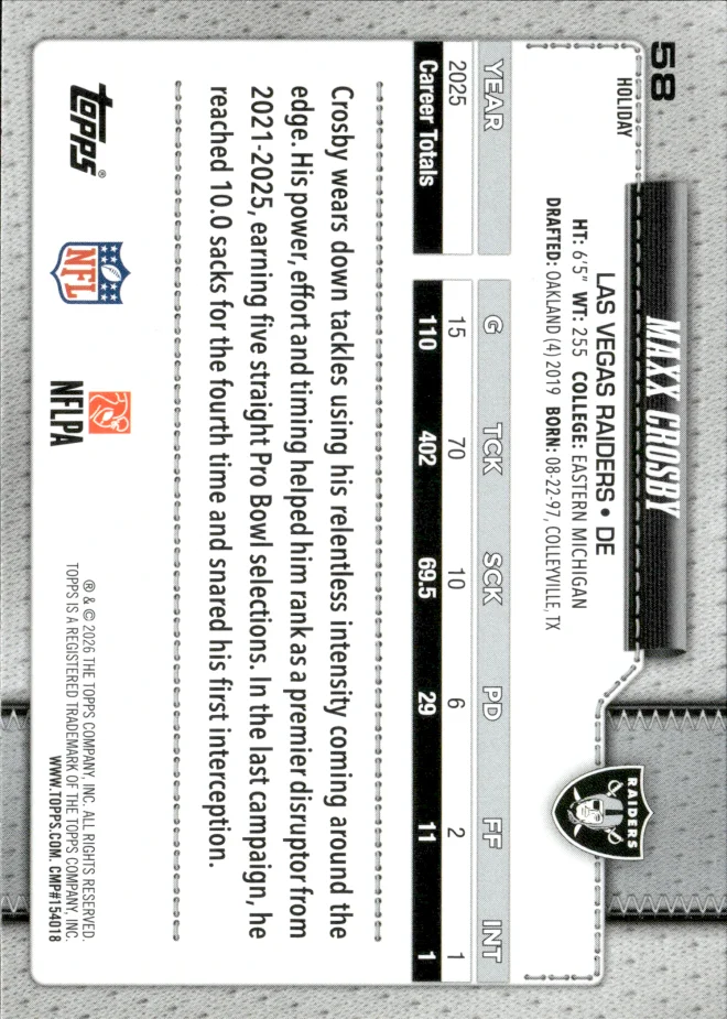 Maxx Crosby card back