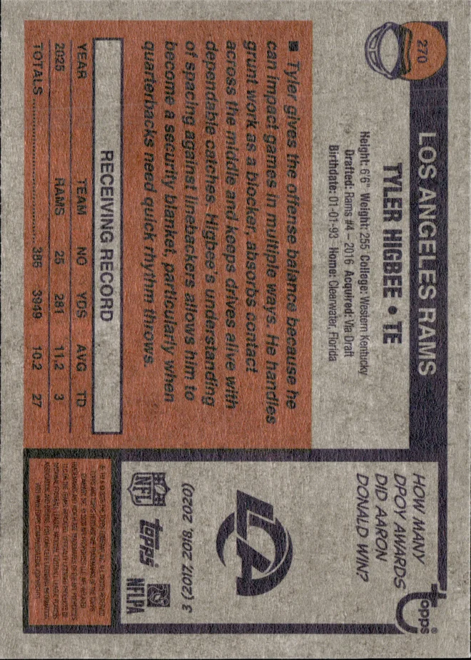 Tyler Higbee card back