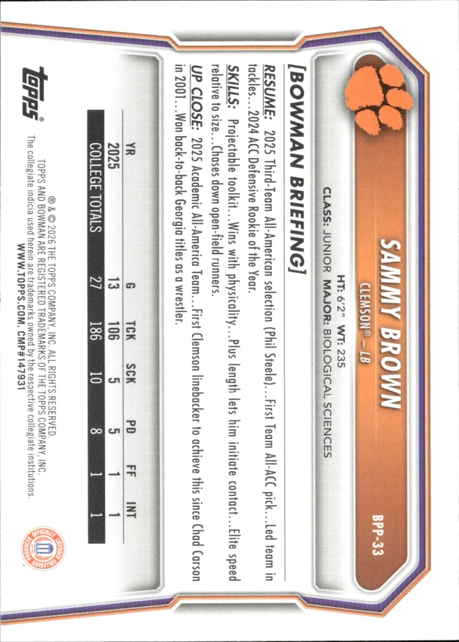 Sammy Brown card back