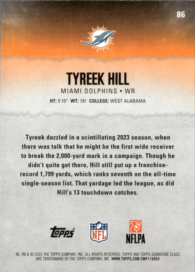 Tyreek Hill card back
