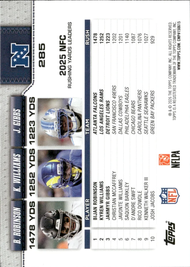 Bijan Robinson / Kyren Williams / Jahmyr Gibbs card back