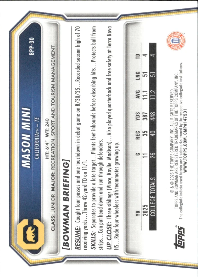 Mason Mini card back