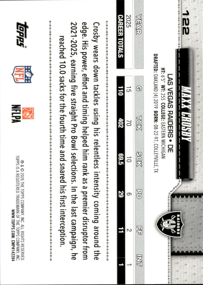 Maxx Crosby card back