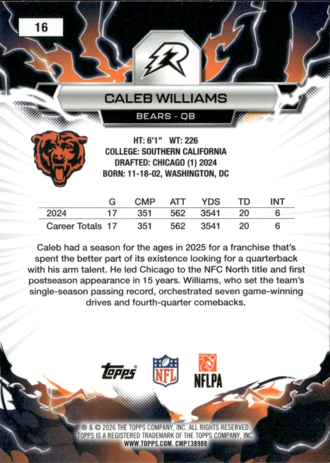 Caleb Williams card back
