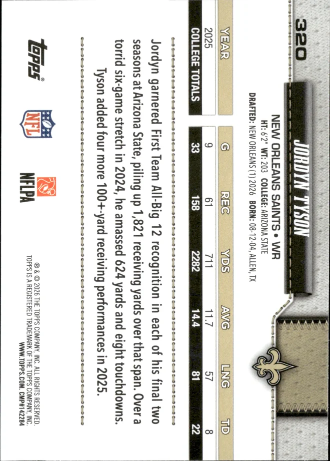Jordyn Tyson card back