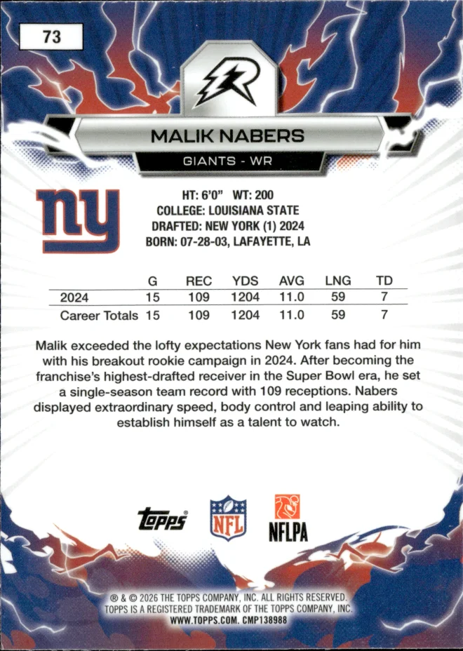 Malik Nabers card back
