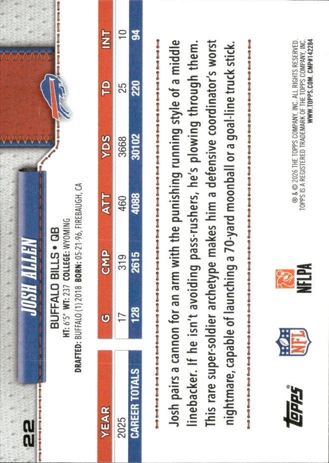 Josh Allen card back