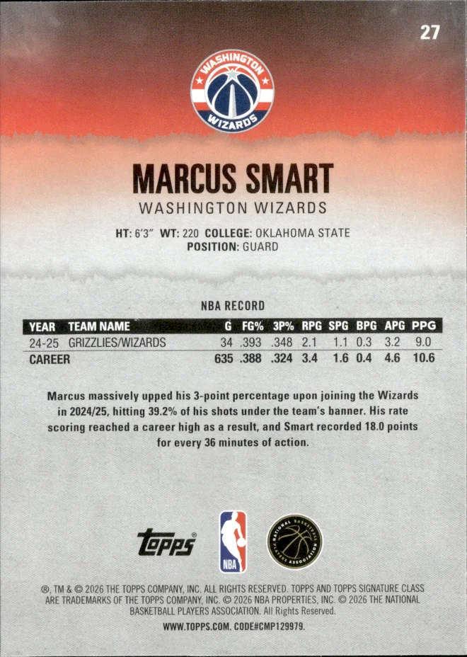 Marcus Smart card back