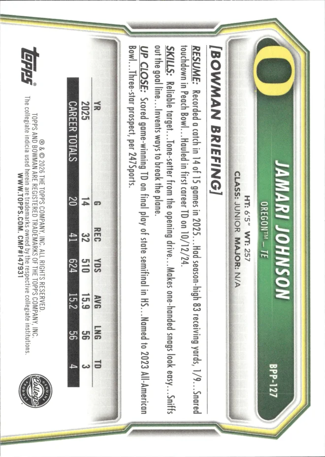Jamari Johnson card back