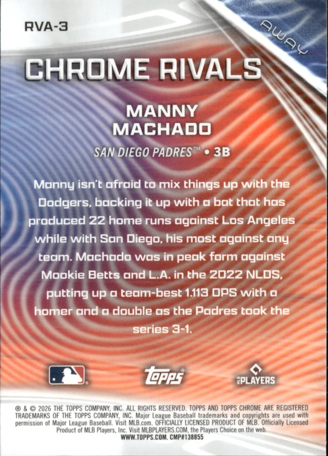 Manny Machado card back