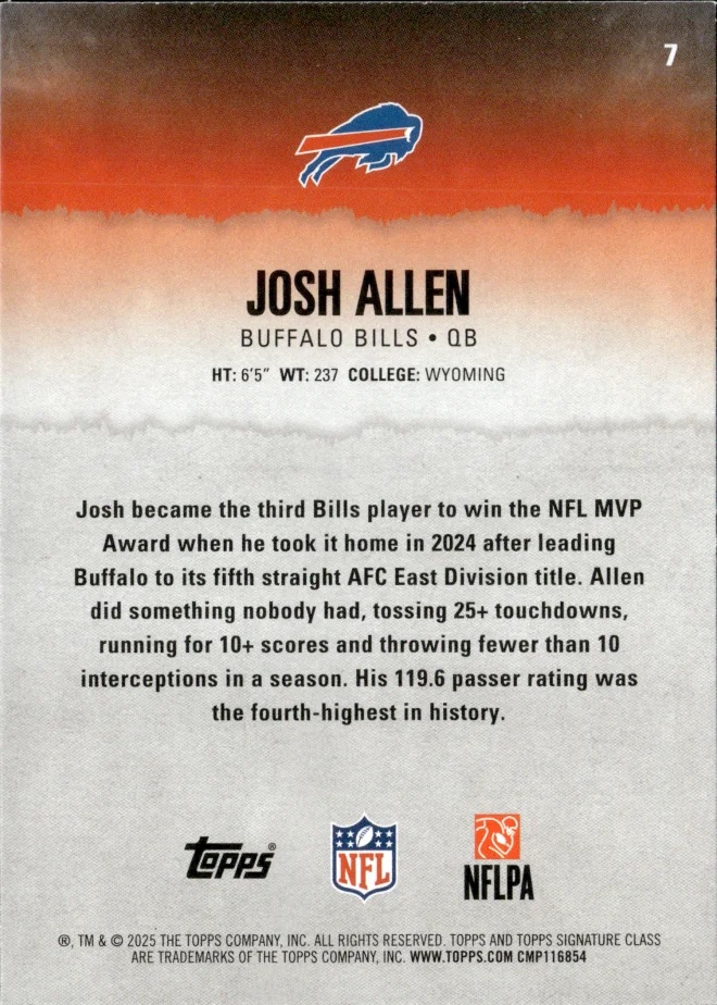 Josh Allen card back