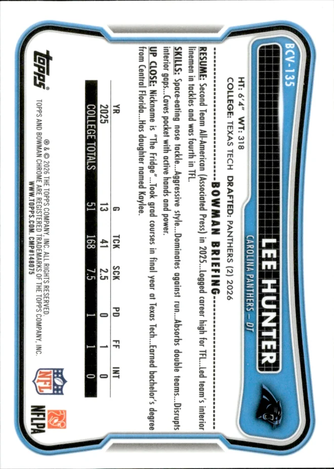 Lee Hunter card back