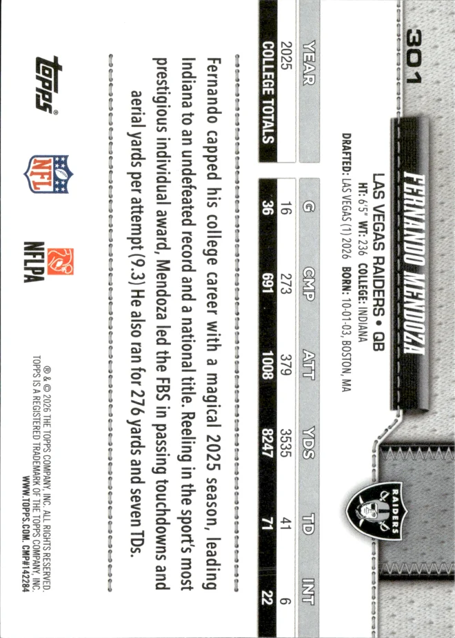 Fernando Mendoza card back