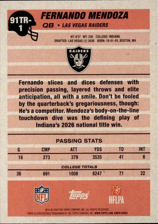 Fernando Mendoza card back