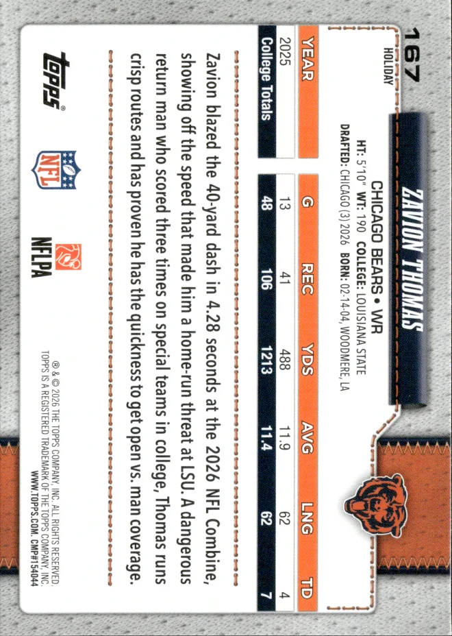 Zavion Thomas card back