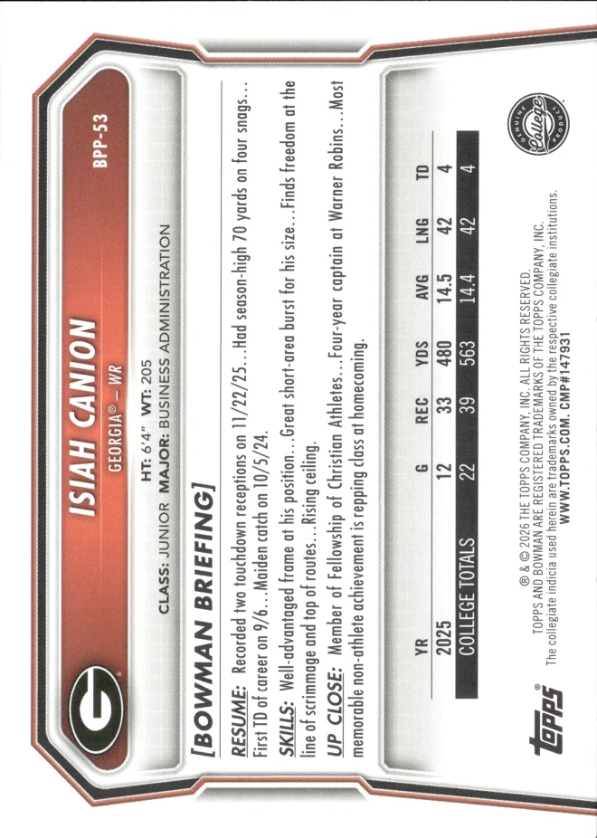 Isiah Canion card back