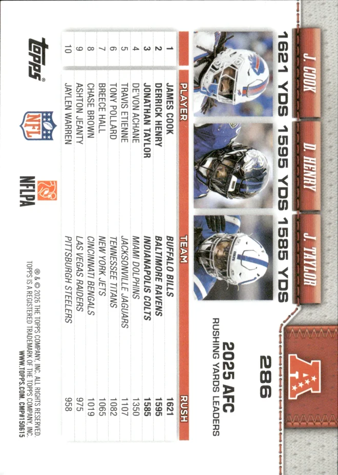 James Cook / Derrick Henry / Jonathan Taylor card back