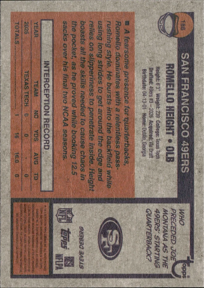 Romello Height card back