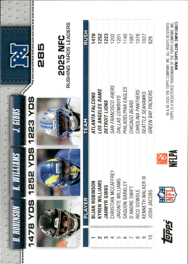 Bijan Robinson / Kyren Williams / Jahmyr Gibbs card back