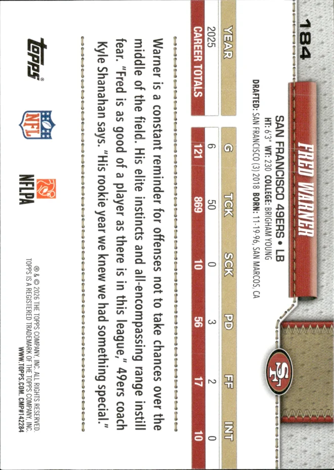 Fred Warner card back