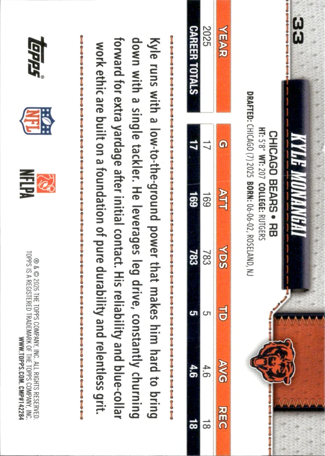 Kyle Monangai card back