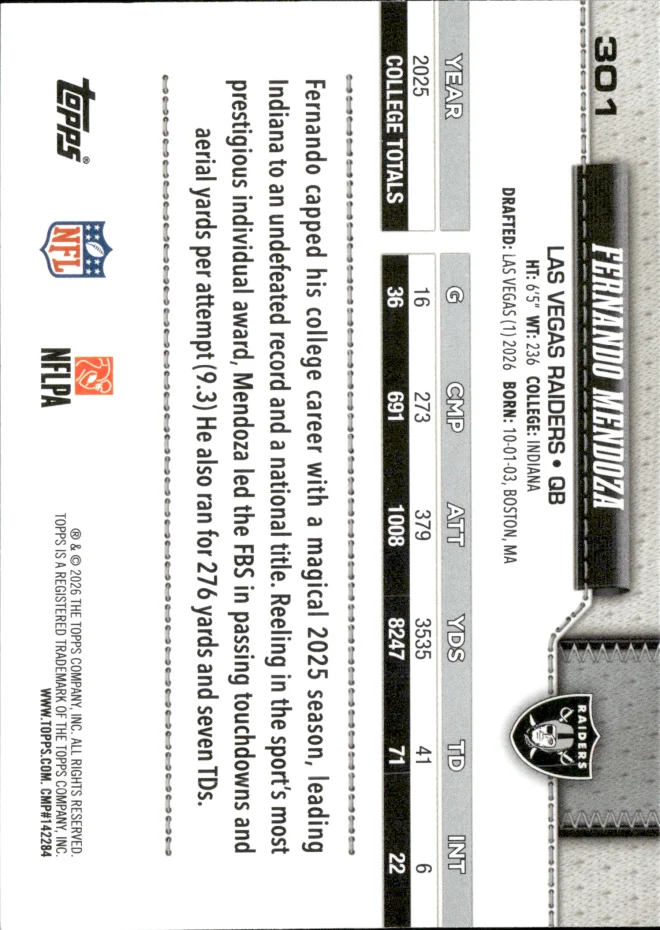 Fernando Mendoza card back