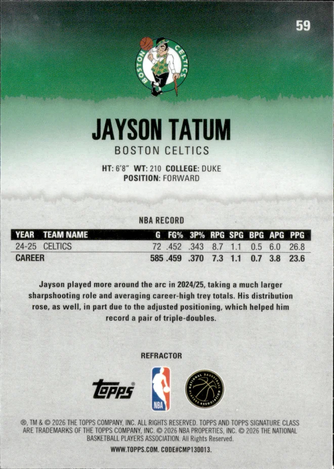 Jayson Tatum card back