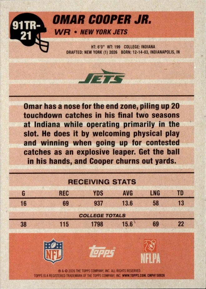 Omar Cooper Jr. card back