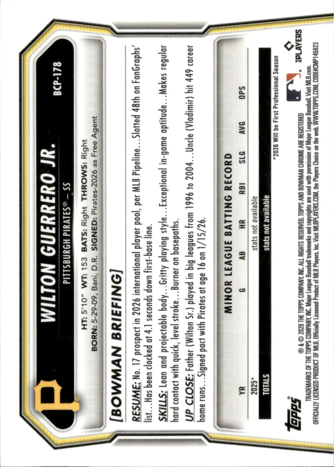 Wilton Guerrero Jr. card back