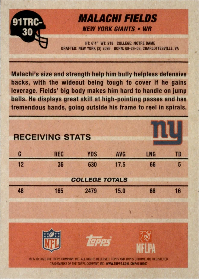 Malachi Fields card back