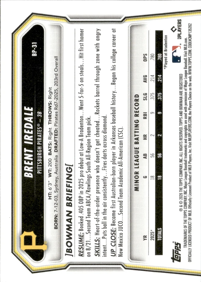Brent Iredale card back