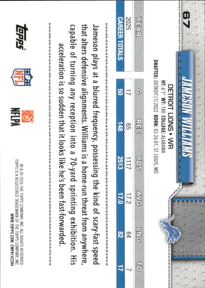Jameson Williams card back