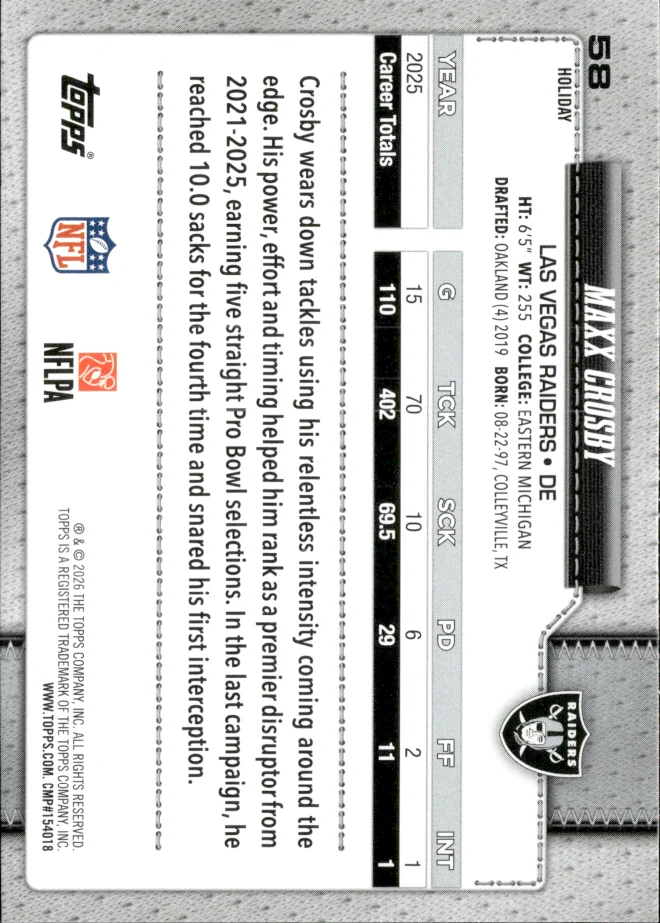 Maxx Crosby card back