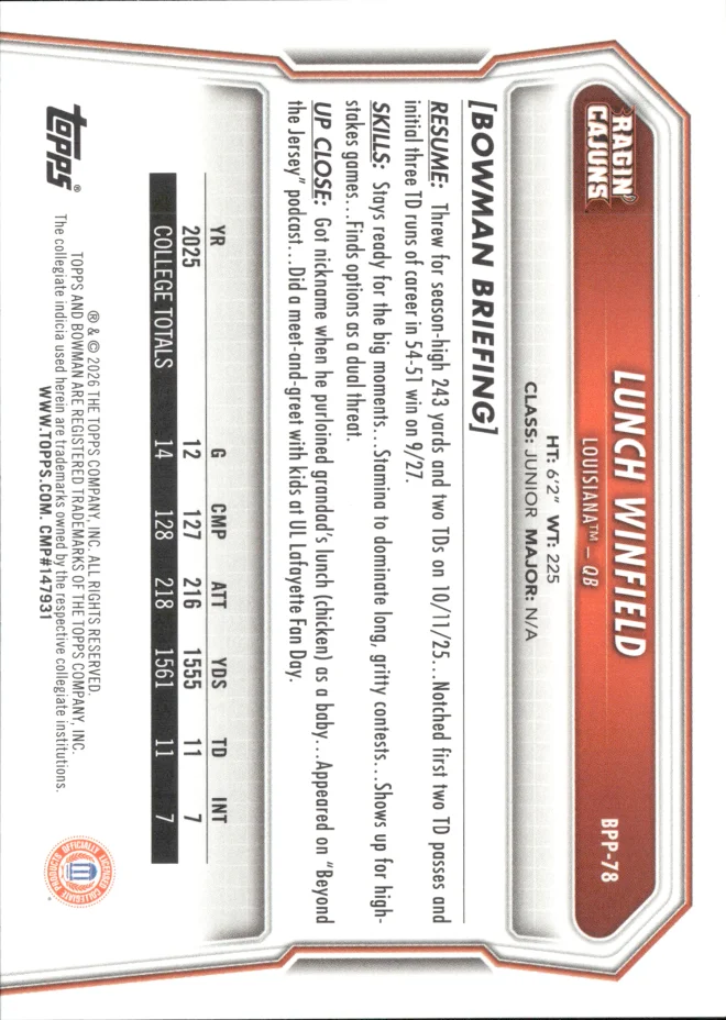 Lunch Winfield card back