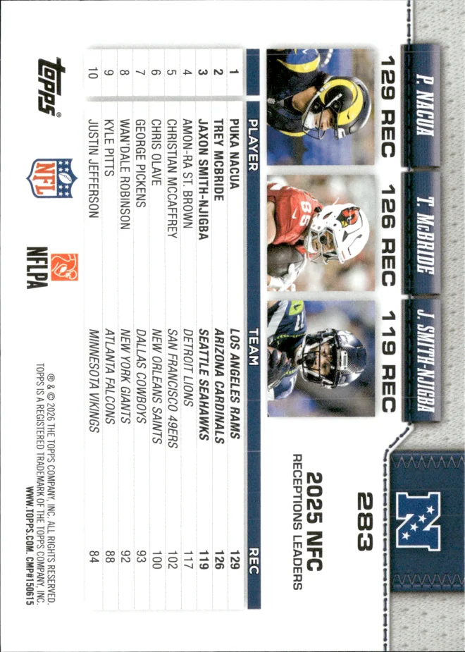 Puka Nacua / Trey McBride / Jaxon Smith-Njigba card back